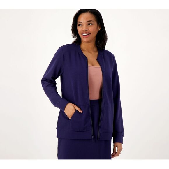 Denim & Co. Women's Plus Sz Jacket 1X Active French Terry Zip w Blue A596374 - Picture 1 of 4